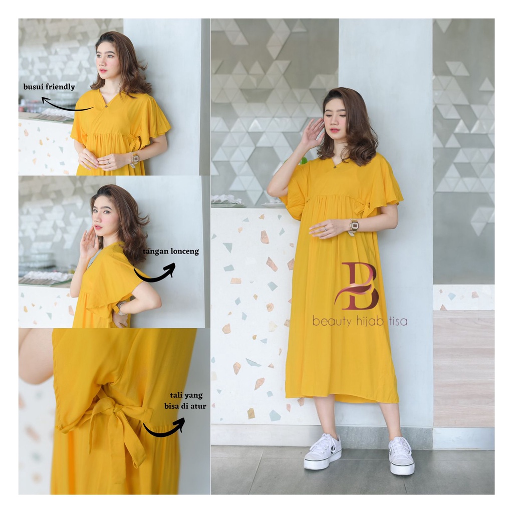 Daster Kimono Model Tangan Lonceng Polos Busui Dress kekinian Remaja Tali Samping Terbaru 2022 Rayon Premium Ukuran Jumbo Beautyhijab