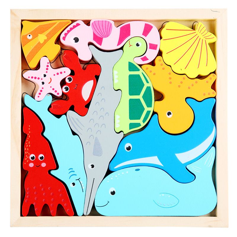 Mainan Puzzle 3D Wooden Toys Puzzle Kayu Mainan Edukasi Anak Jigsaw Puzzle Cocokkan Bentuk