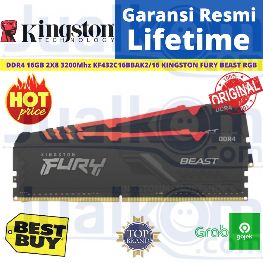 Ram Kingston DDR4 16GB 2x8GB 3200Mhz Fury Beast RGB KF432C16BBAK2/16 Resmi