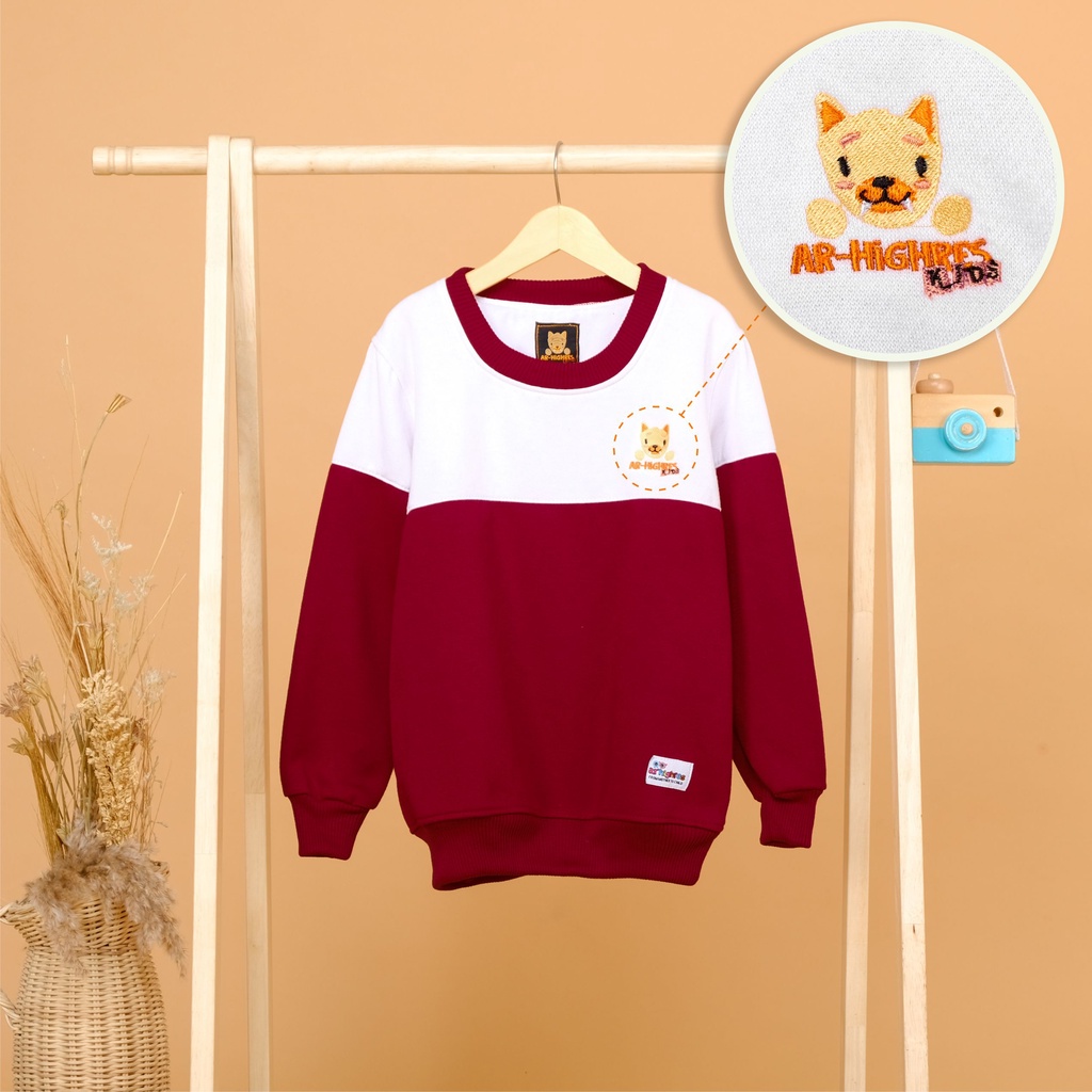 Crewneck kombinasi Anak /Sweater kombinasi anak/ embordery (Unisex) Kombinasi Warna