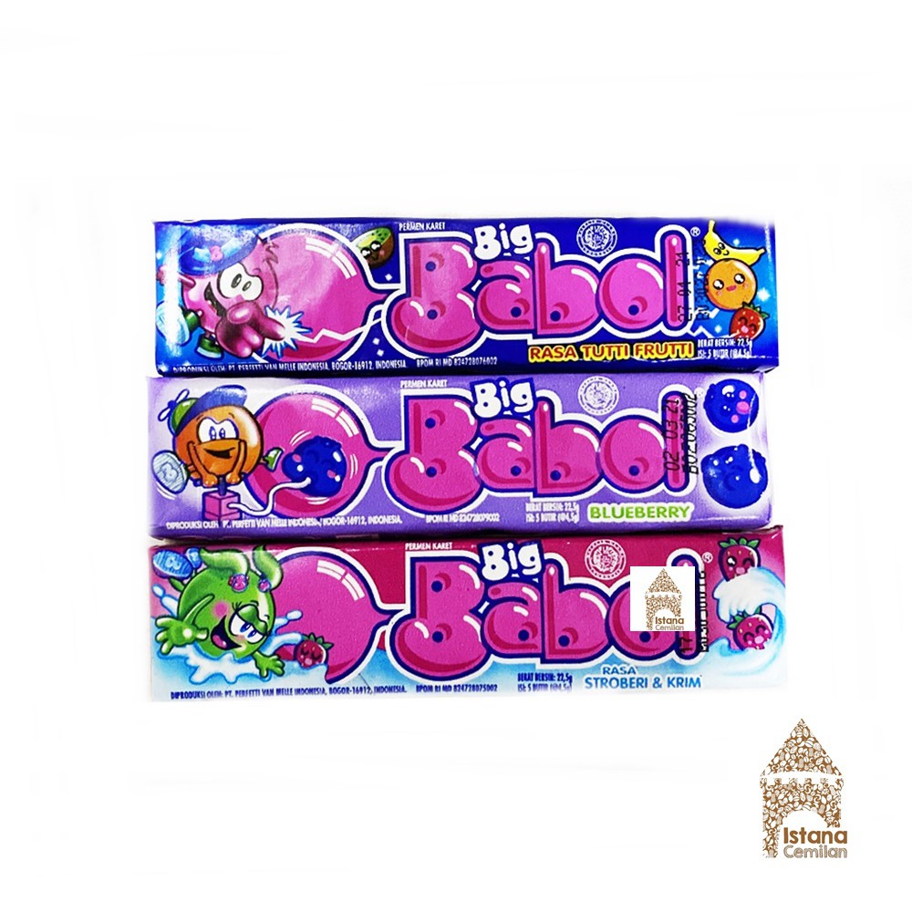 

Manisan Permen Fazza Jaya Kudus Big Babol Stick Blueberry / Stroberi / Tutti Frutti 23 gr Permen Karet
