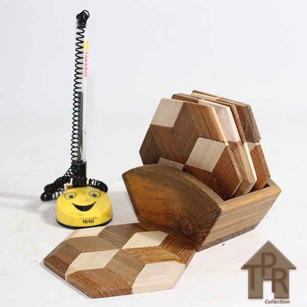 Coaster Tatakan Kayu Hexagonal Set 6pcs. - D9