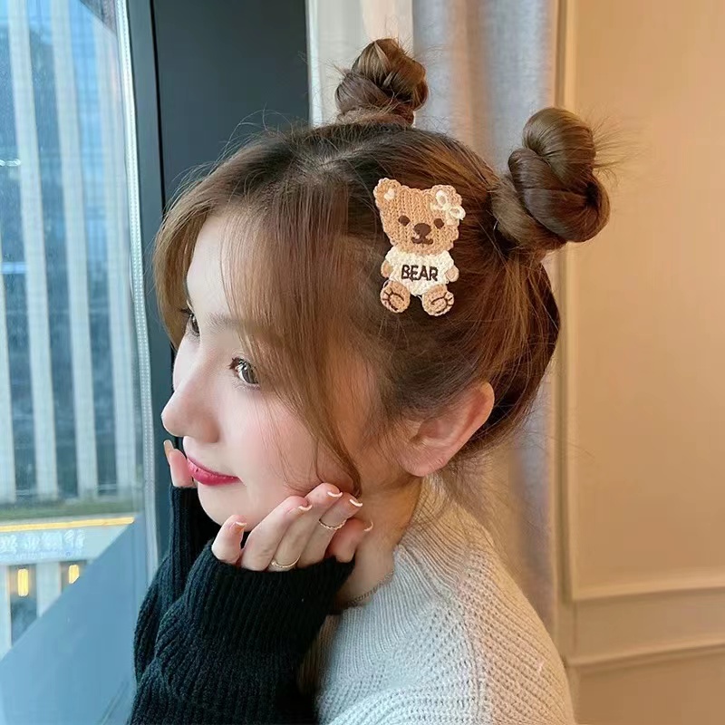 Jepit Rambut Rajut Varian Motif Teddy Bear Lucu Fashion Korean Style