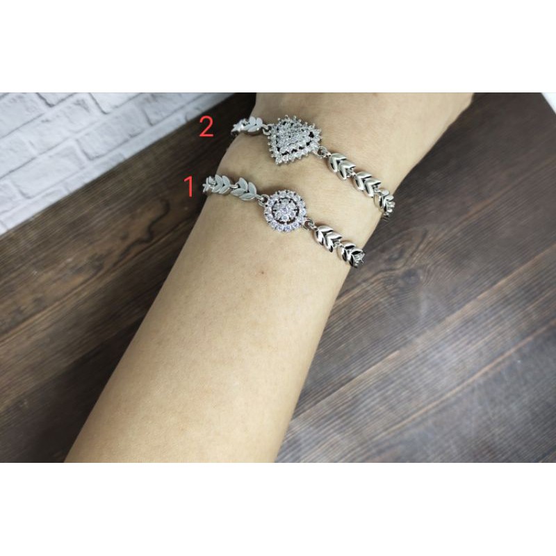 Fifi Fashion Gelang tangan Full mata kombinasi model Perhiasan Lapis Silver 08#