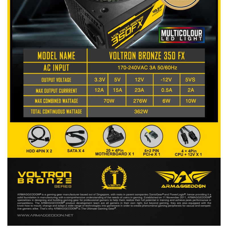 Power Supply Armaggeddon Voltron Bronze 350FX