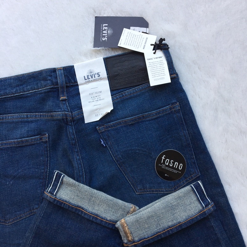 ORIGINAL Newarrival LEVIS 511 MADE & CRAFTED Big E “SELVEDGE White line". DARK BLUE