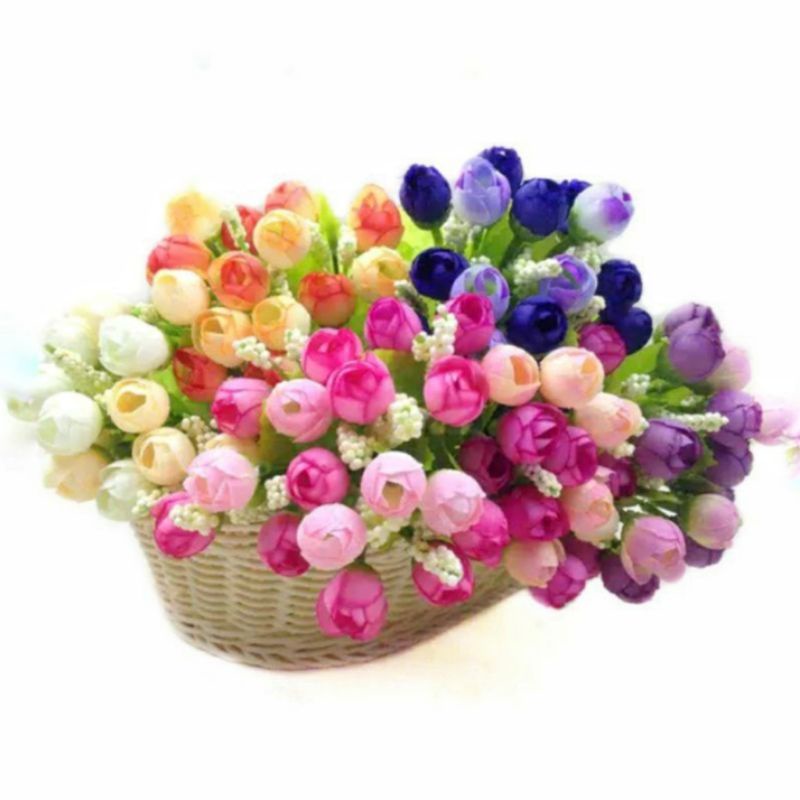 Bunga Buket Tangan Mawar Kuncup Kecil Artifisial Tulip Bouquet Rose Flower -AF09A