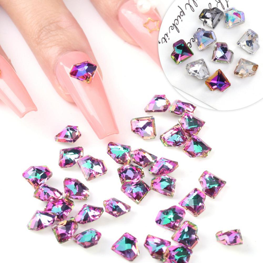 AUGUSTINA Agustina Nail Art Rhinestones Fashion 8MM Peach Bentuk Hati Runcing Bawah Berbentuk Mix Glitter AB Kristal Dekorasi Kuku