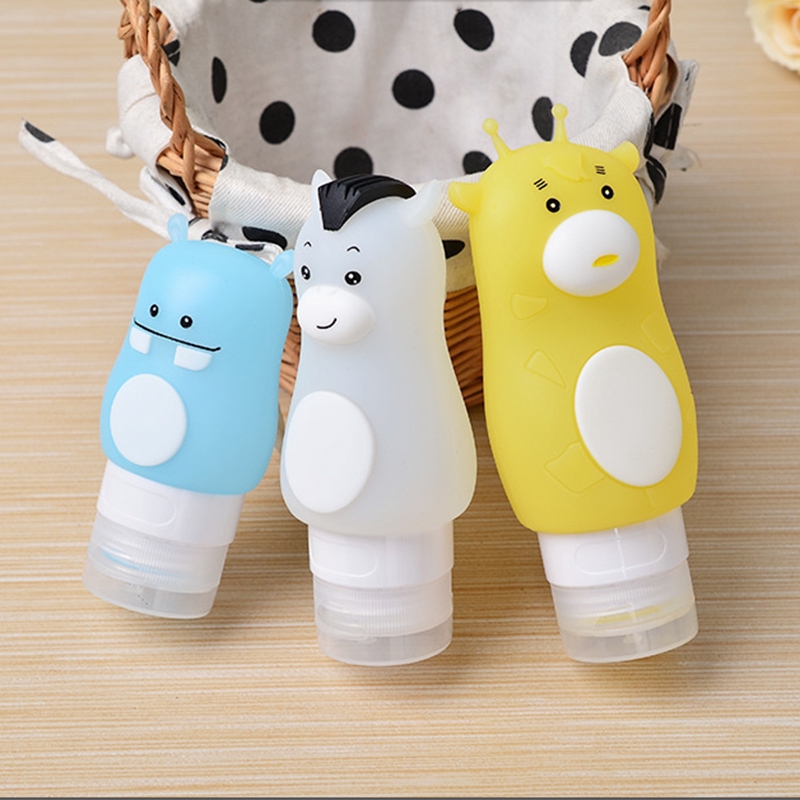 50 /70/90ml Kartun Hewan Lucu Sampo Shower Gel Squeeze Botol Travel Portabel Kosmetik Sub Bottling Lotion Wadah Penyimpanan Botol Silikon Isi Ulang