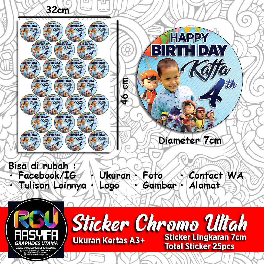 

Sticker Promosi, Bahan Sticker chromo ukuran A3 plus