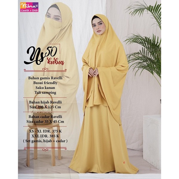 GAMIS DEWASA NIBRAS SYAR'I NS 50 BAHAN RAVELLI 1 SET GAMIS + HIJAB + CADAR FASHION MUSLIM CANTIK