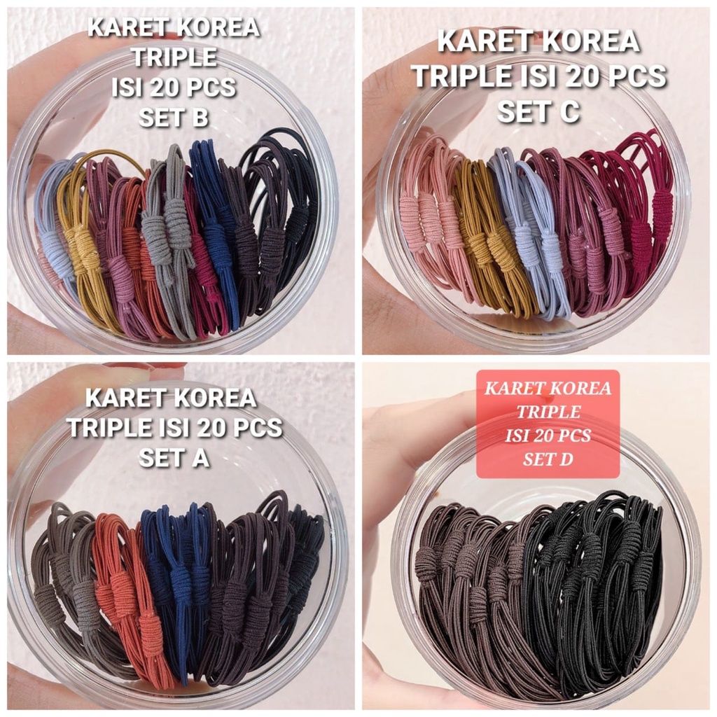 KARET RAMBUT KOREA TRIPLE ISI 20 PCS / IKAT RAMBUT PONY TAIL / AKSESORIS WANITA IMPORT