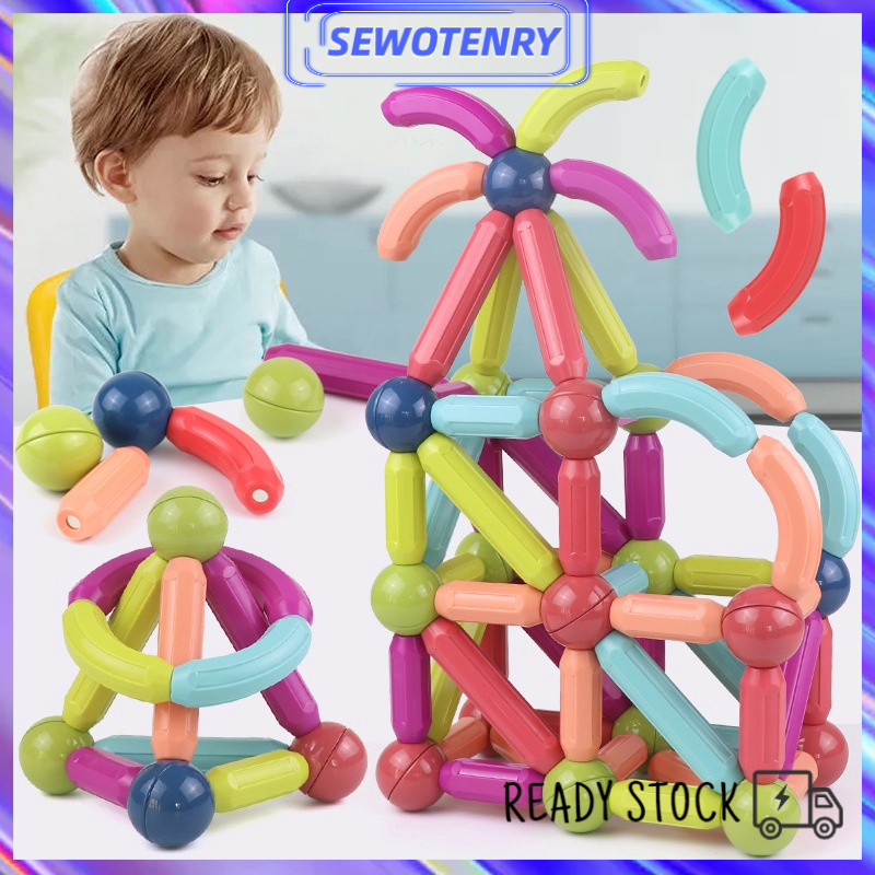 【harga terendah】42/65/88pcs Magnetic Stick Merakit Mainan-mainan edukasi anak, Berbagai Splicing Tongkat Blok Magnetik