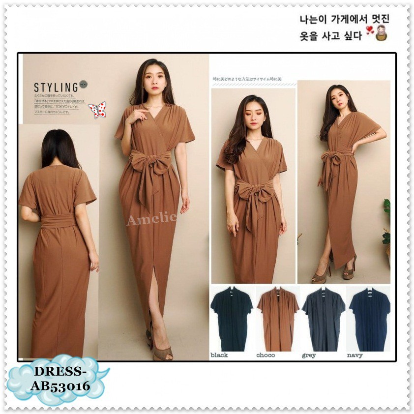 [baju wanita korea]  Party Long Dress Midi Pesta Wanita Bangkok Korea Import