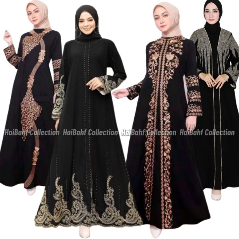 Abaya hitam gamis arab turkey bordir dress arab bordir renda dubai polos
