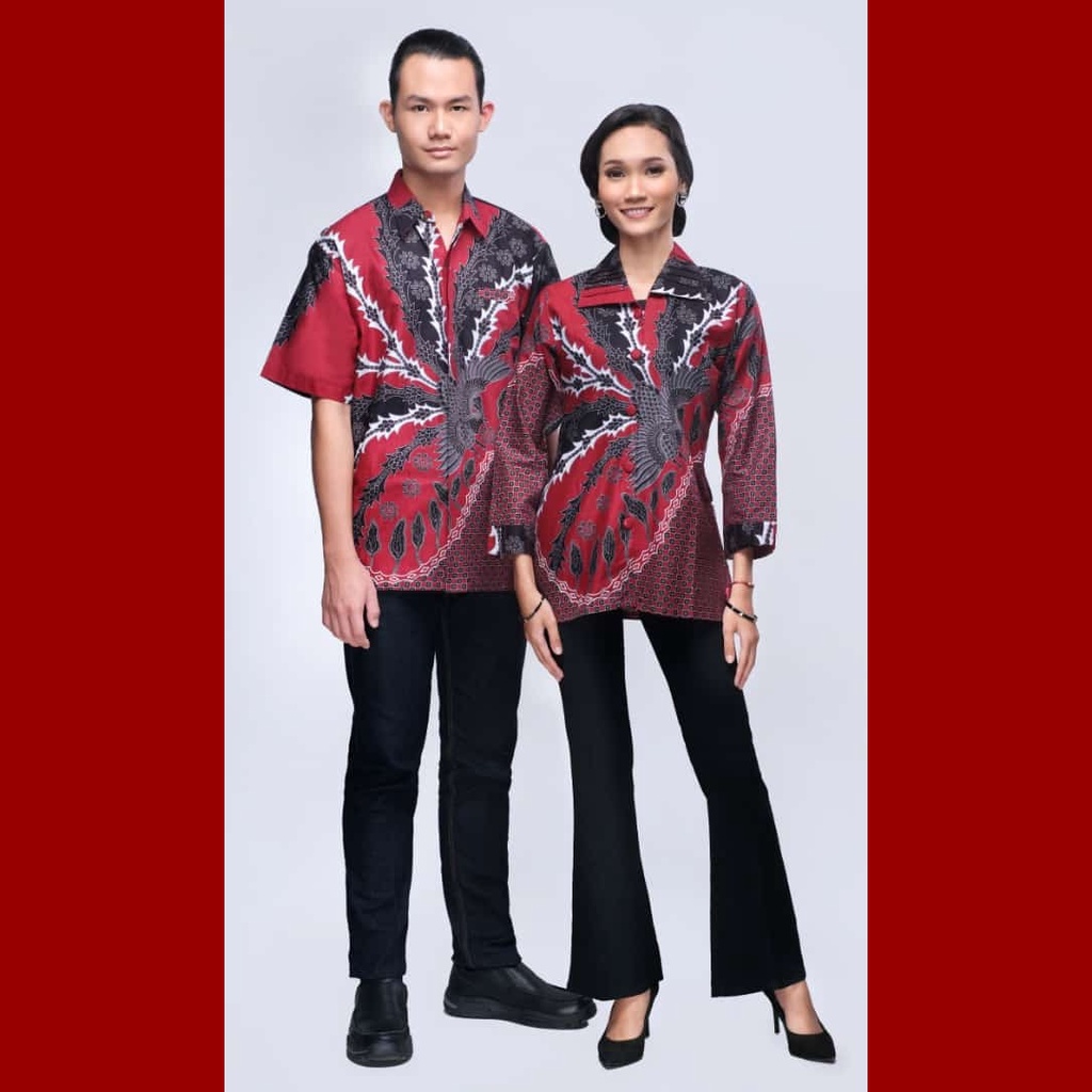 KASWARI MERAH BATIK COUPLE KELUARGA PASANGAN MODERN JUMBO PREMIUM SARIMBIT AYAH IBU ANAK BLOUSE BLUS