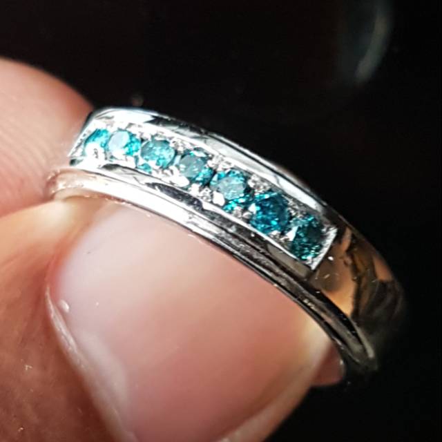 C630 Cincin intan berlian biru blue diamond asli natural 7 pcs ring perak no 16 atau 7.25 murah