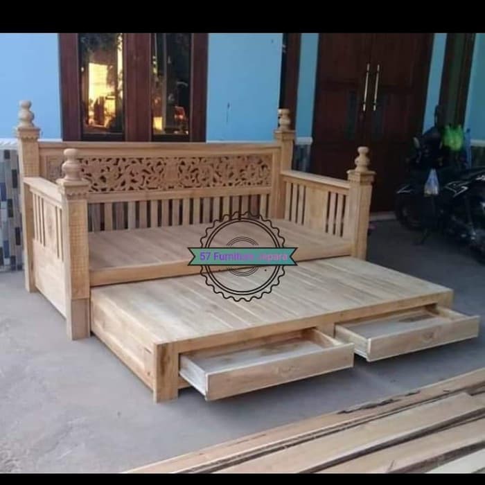 Daybed bangku ukir Jepara bale bale kursi susun jati mentahan