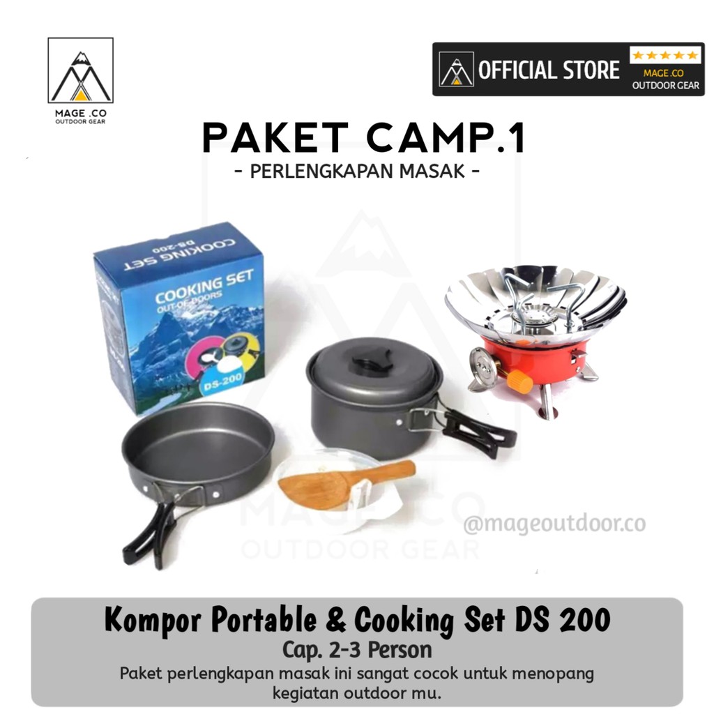 Paket Cooking set DS 200 / Nesting DS 200 & Kompor Camping Portable Outdoor