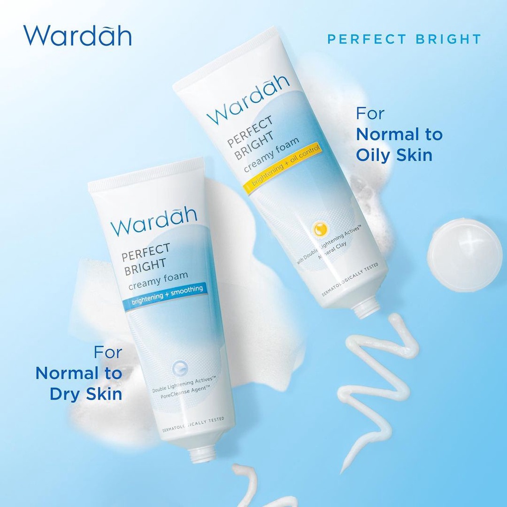 ❤️GROSIR❤️ KEMASAN BARU !!! Wardah Perfect Bright Creamy Foam Bright + Smooth Glow 50ml (BIRU)