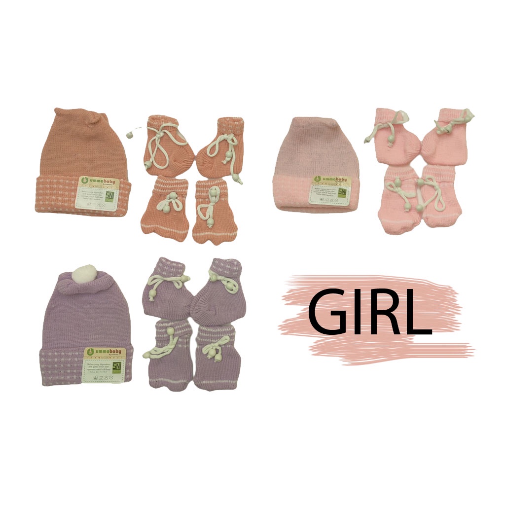 Topi Rajut Bayi Perempuan Laki Baru Lahir Kupluk Anak Cewek Cowok Pompom Warna Polos Puppy Kint Baby Hat 0-3 Bulan Topi Lucu Sarung Tangan Bayi Sarung Kaki Bayi Kaos Kaki Baby Gift Set Newborn Cheap