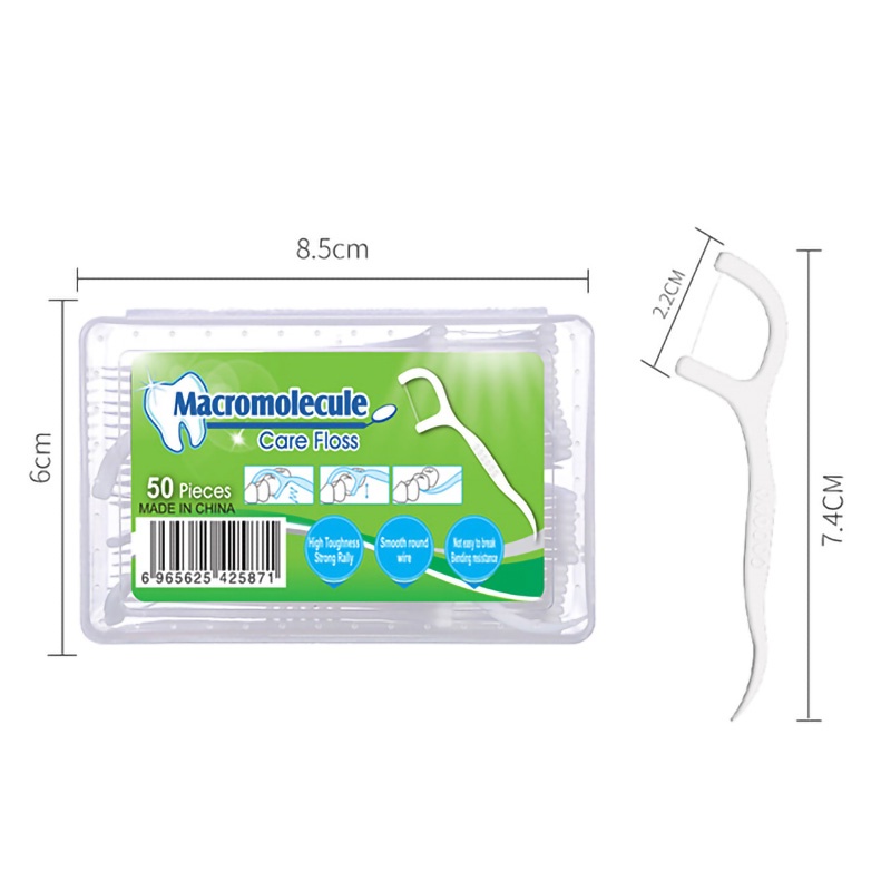 ( 100 % ORI ) Macromolecul Dental Floss Benang Tusuk Gigi Pembersih Sela Gigi Isi 50pcs Benang Tusuk Gigi 2 in 1 Macromolecul Dental Floss Benang Gigi Pembersih Jigong 50 PCS