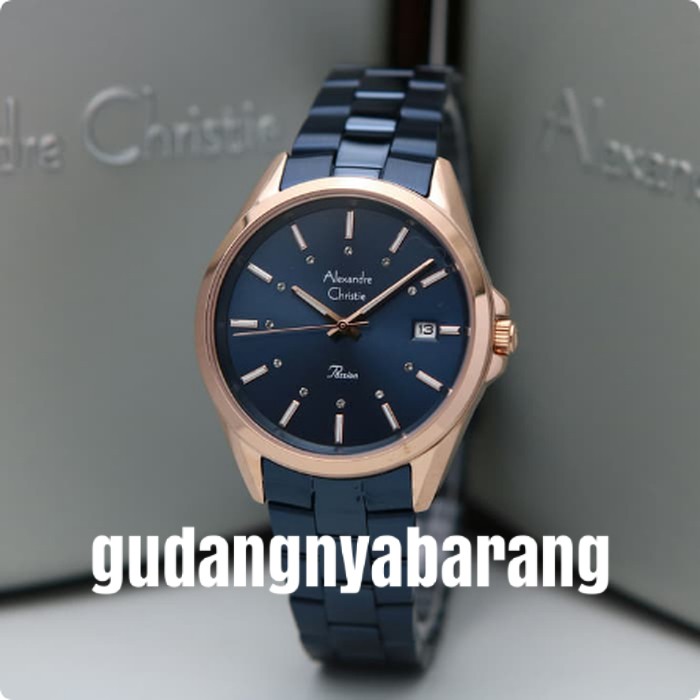JAM TANGAN WANITA - CEWEK - WOMAN ALEXANDRE CHRISTIE AC 2836 ROSE GOLD BIRU BLUE ORIGINAL CANTIK