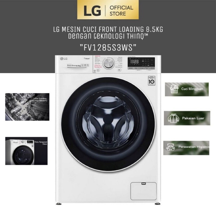 LG FV1285S3WS Mesin Cuci Front Loading WiFi Inverter 8.5Kg FV1285 Putih