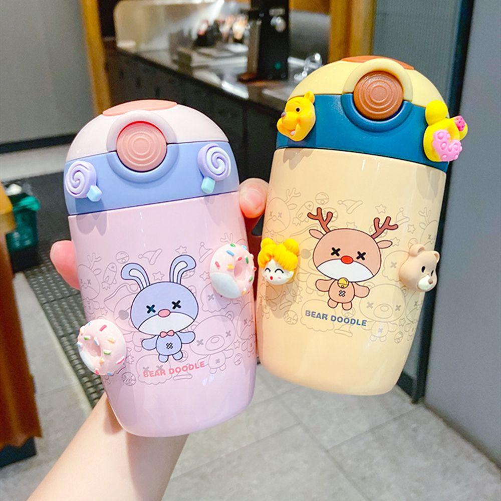 Solighter Straw Cup 280ml Korea Animal Kartun Double-drinking Vacuum Cup