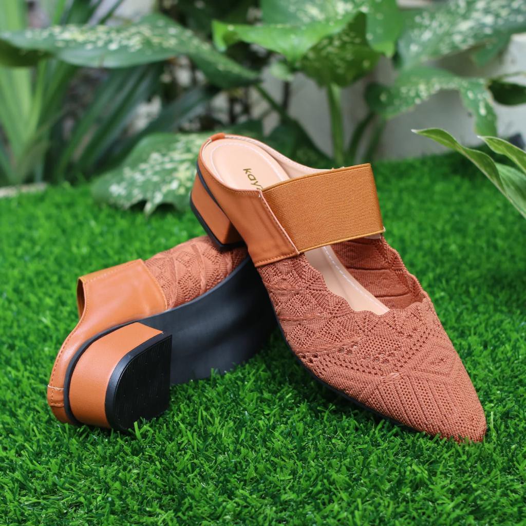 KAYZINEVA | SP15 Sandal Slop Flat Wanita Rajut Premium Hak 3cm