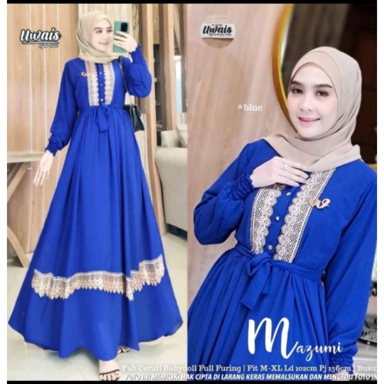 Gamis Uwais Maxy - Gamis Renda Pesta Ceruty Babydoll Gamis Ceruty Gamis Biru Baju Gamis