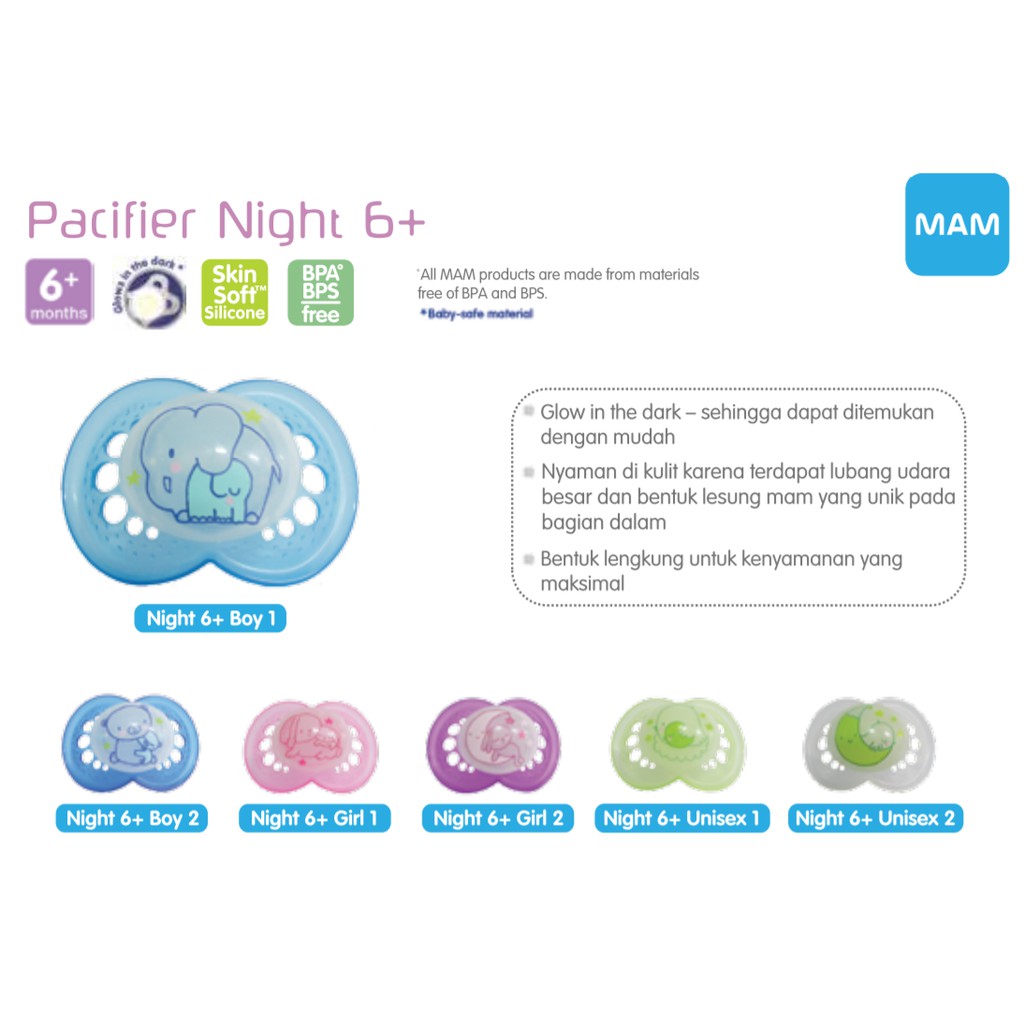 MAM Orthodontic Pacifier Original Night Air 0+ 6+ Empeng Bayi Soothers