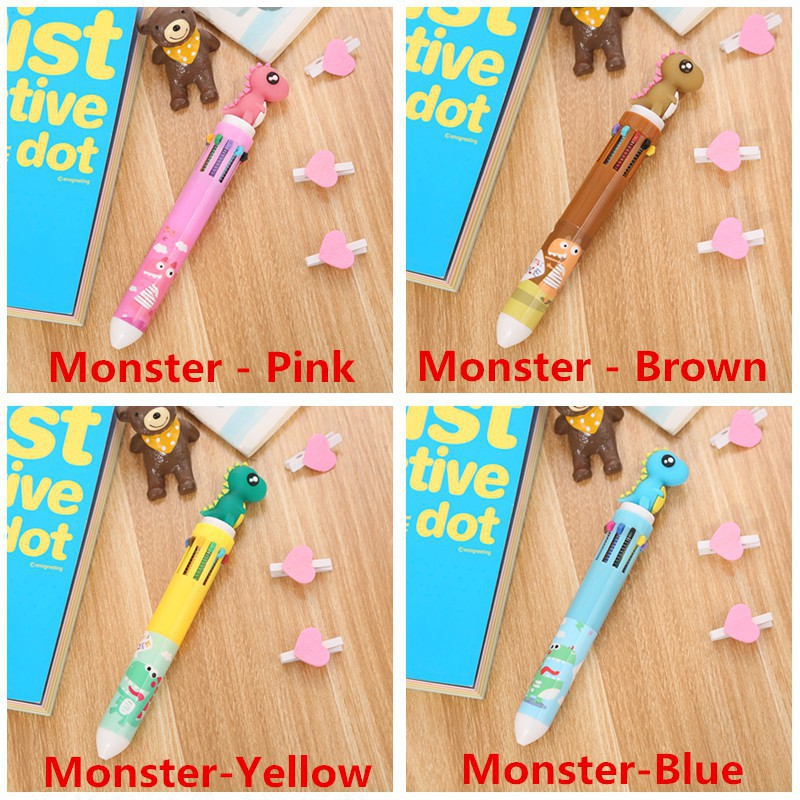 10 in 1 Pen Ballpoint Desain Kepala Unicorn Lucu, Beraneka Macam Warna