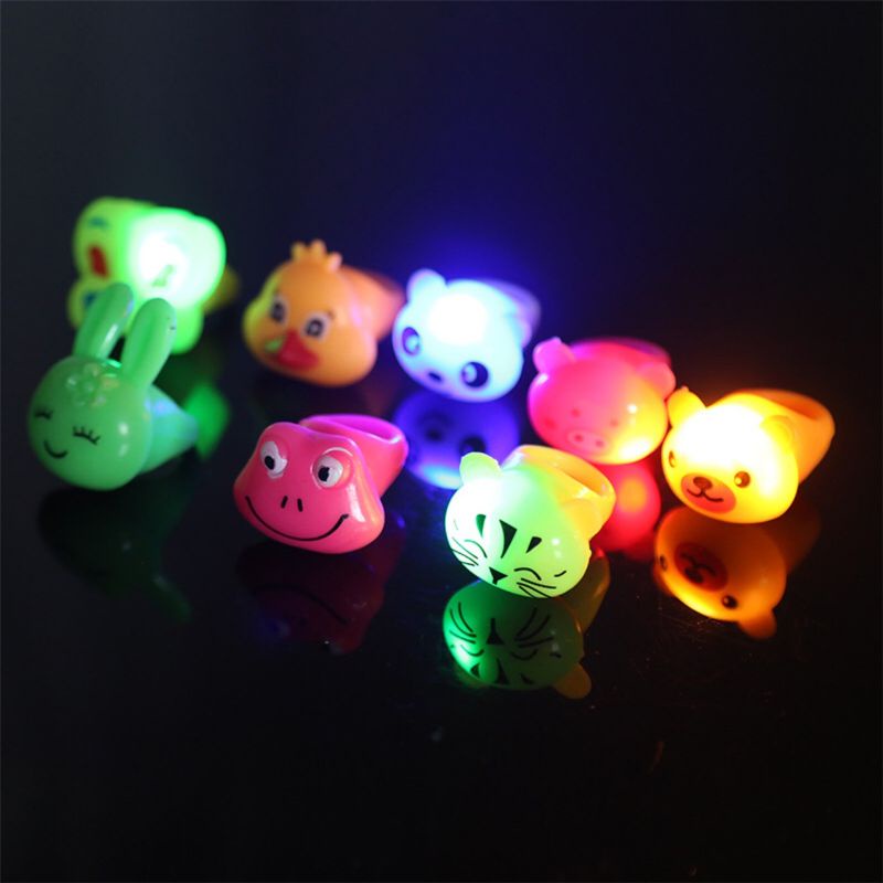 Mary 12pcs Cincin LED Jelly Rings Untuk w/Kedip Cahaya Kartun Hewan Jari Cincin Kedip Perhiasan Kain Accs Anak-Anak Bagian