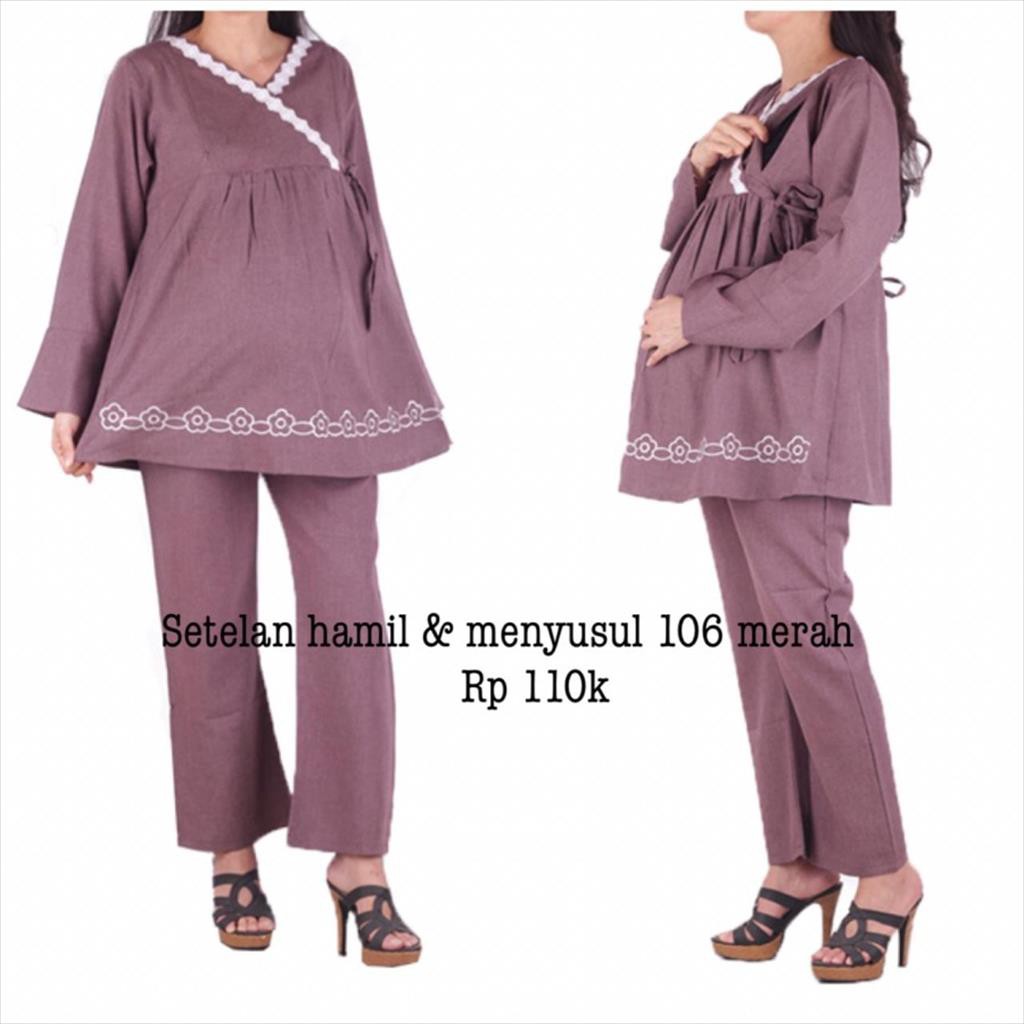 Baju hamil 106 Abu muda Setelan hamil menyusui panjang