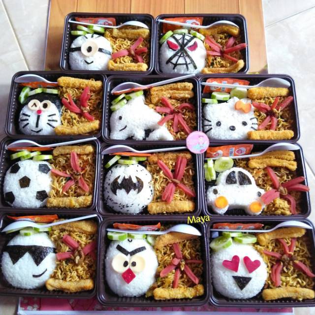 Minimal 20pc Gojek Grab bento karakter anak nasi snack box nasi kuning kado ultah hellokitty doraemon unik kado ultah