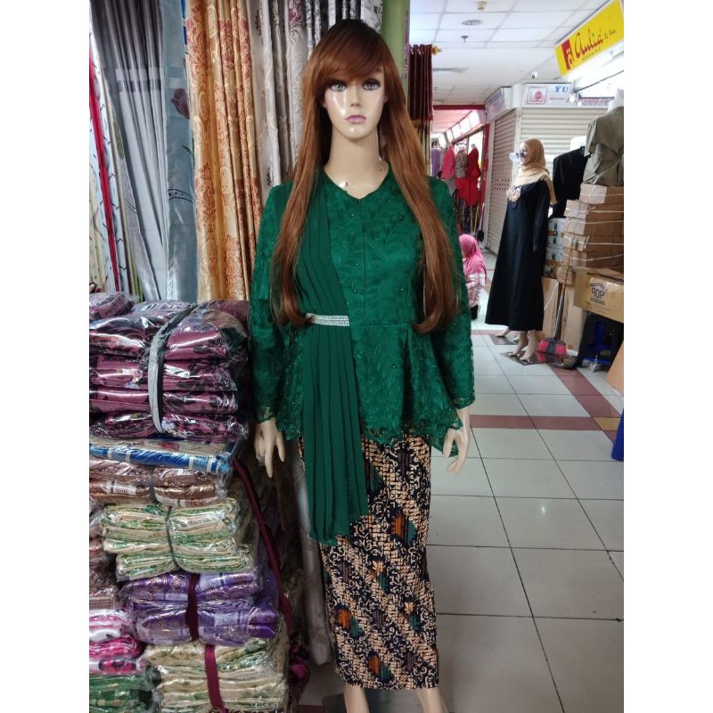 Kebaya Brokat aurora slendang/Kebaya tulle/set kebaya slendang aurora/maron/nevy/gold