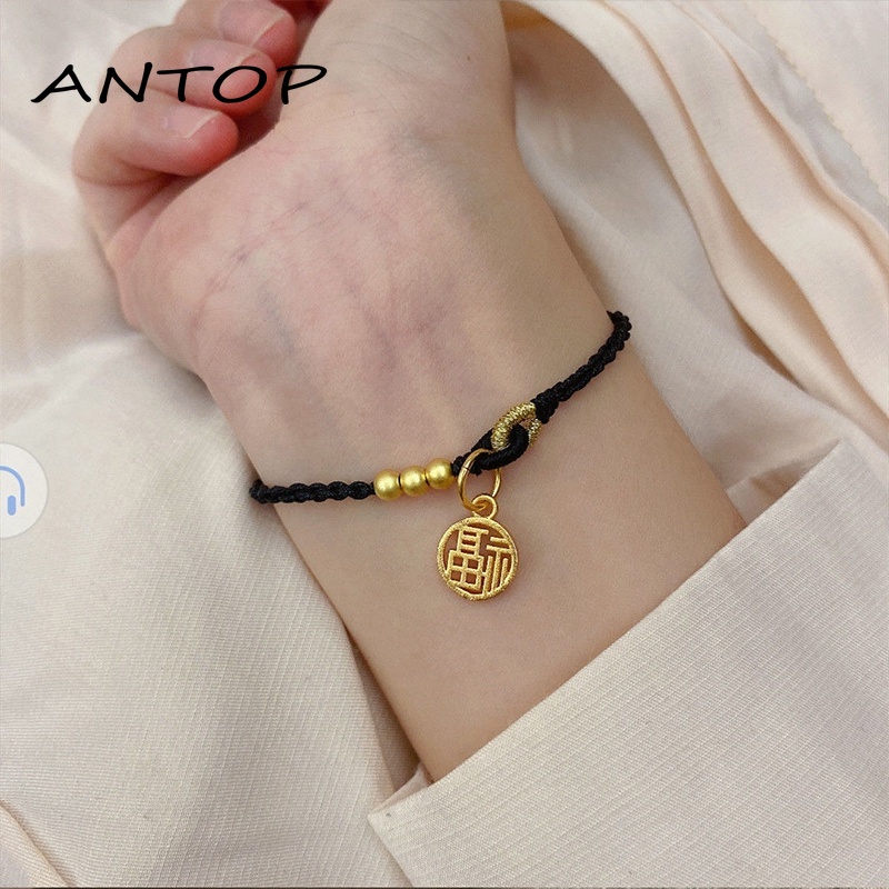 Korea Karakter Fu Kalung Tali Hitam Kalung Disesuaikan Fashion Perhiasan Temperamen ANTOP