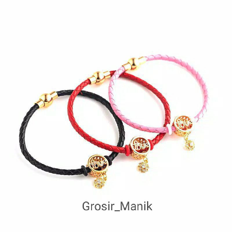 Gelang Tangan Wanita Gelang Liontin Tali Kulit Leather Xuping Emas