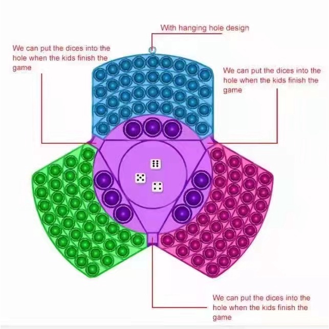 Mainan POP IT 3 PEMAIN super Jumbo rainbow panjang tebal free dadu-3