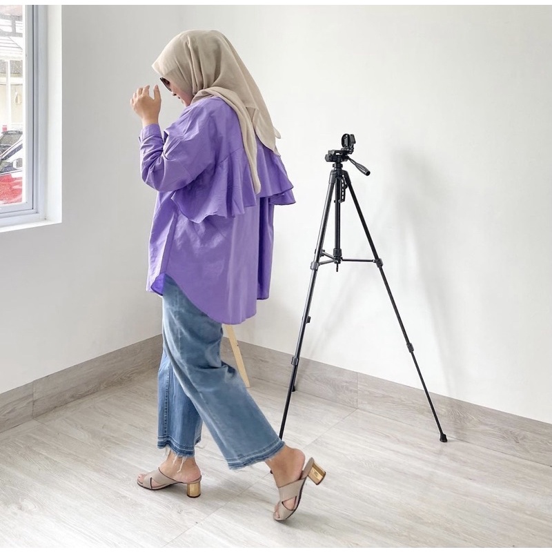 SEYHA - NINY KEMEJA REMPLE BLOUSE WANITA SHIRT PUTIH KEMEJA Lengan Panjang-1