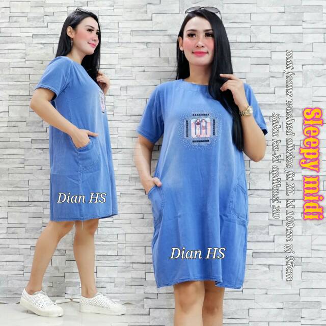 Sleepy midi dres jeans pendek