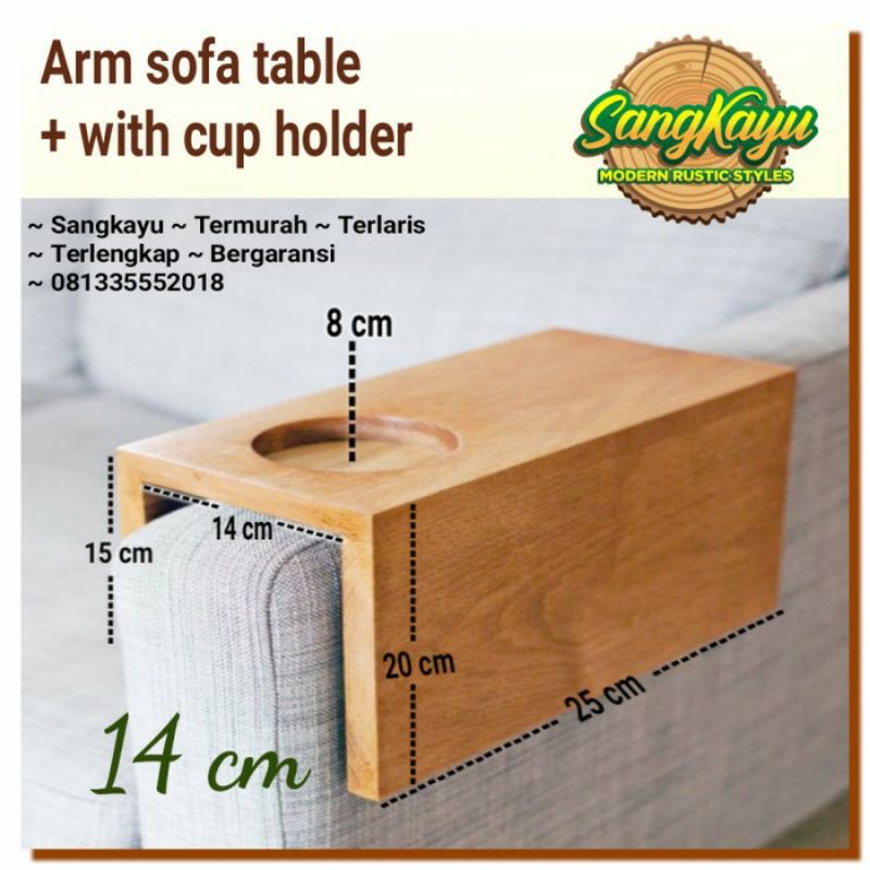 Arm sofa table Coffee table + cup holder 14 cm meja saji sofa lengan