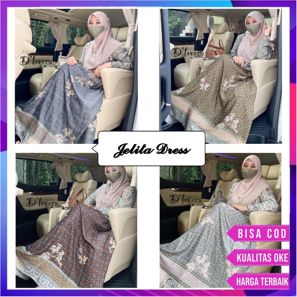 Jelita Dress By Dlovera Fashion Muslim Pakaian Gamis Wanita Home dress katun busui wudhu friendly