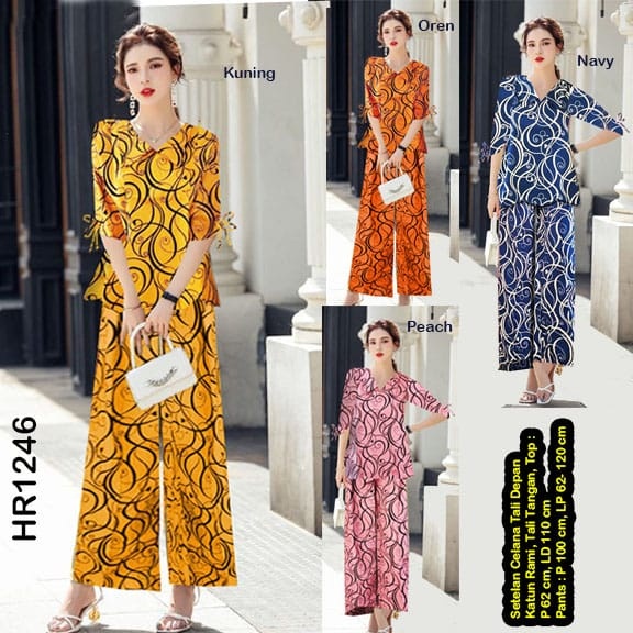 HR1246 Setelan Celana Tali Depan  / Setelan Celana Motif Wanita / Celana Katun Stretch Premium