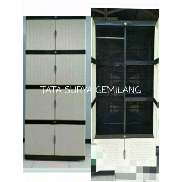 Lemari gantung pakaian baju plastik jumbo Magic star pintu rotan