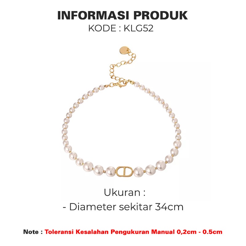 Kalung Titanium Wanita Anti Karat Mutiara Pearl Aksesoris Perhiasan Fashion Style Kekinian Korea KLG52