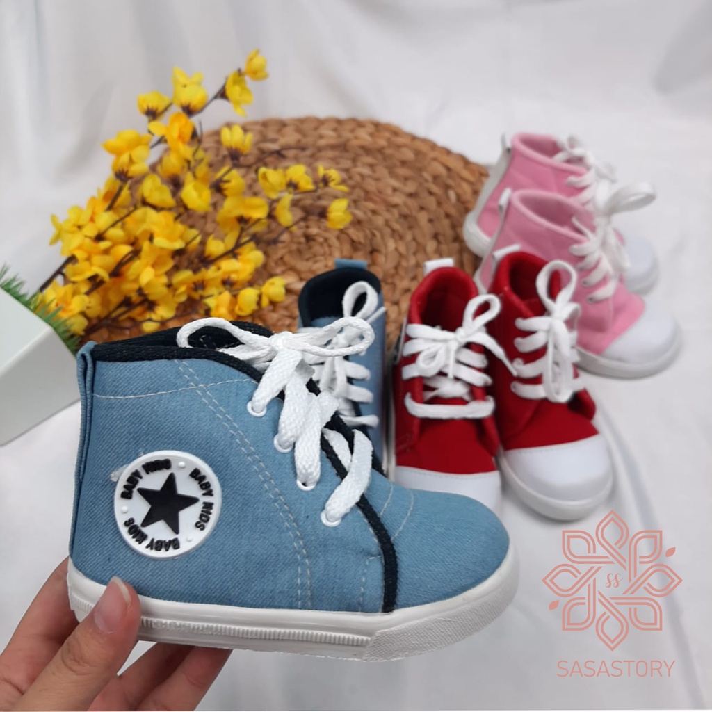 Sasastory Sepatu Boots Anak Perempuan Laki Laki Denim Usia 1 2 3 Tahun CA20