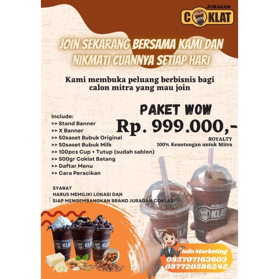 

Paket WOW // Paket Usaha // Waralaba // Juragan Coklat