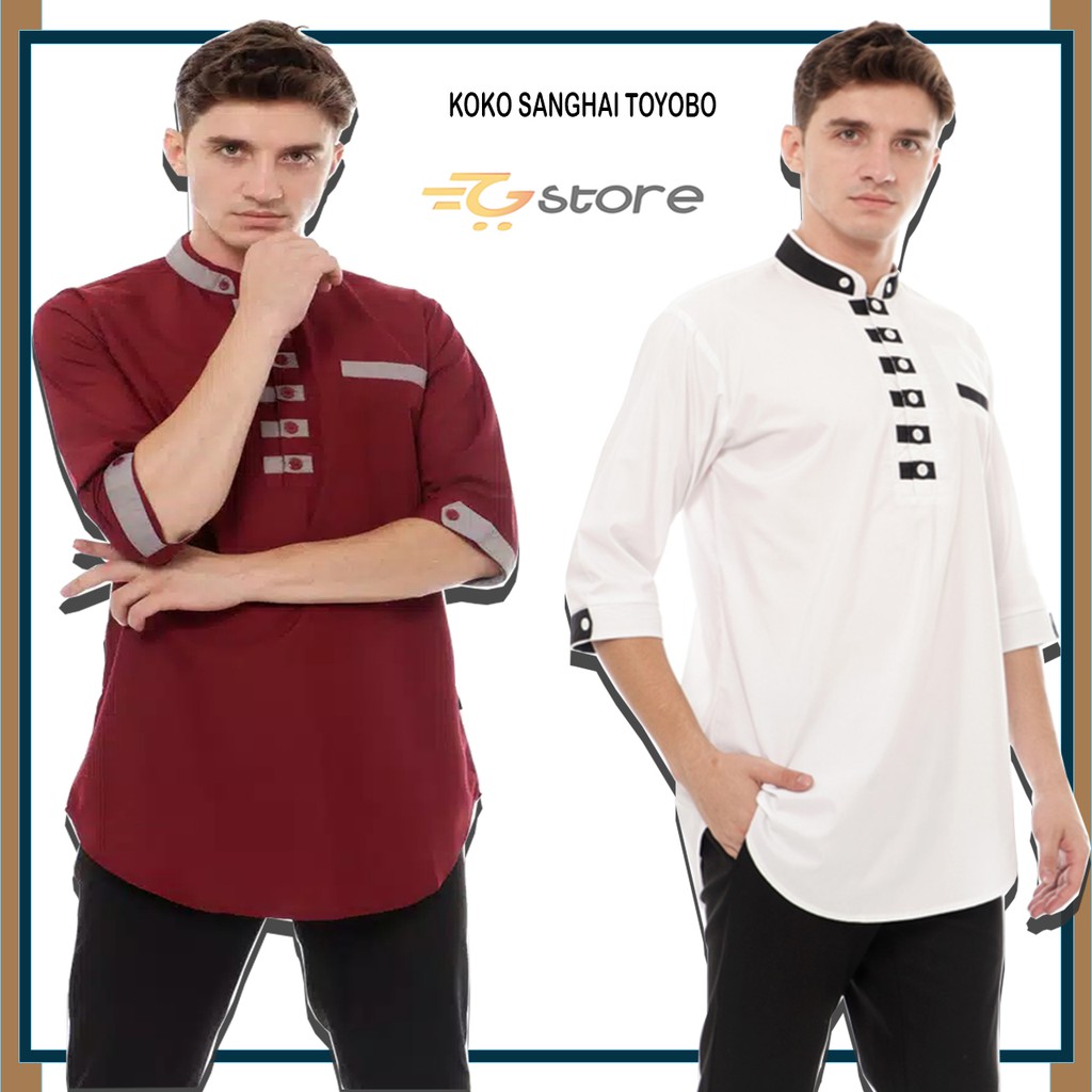 Baju Koko Pria Dewasa Motif Sanghai Kain Toyobo